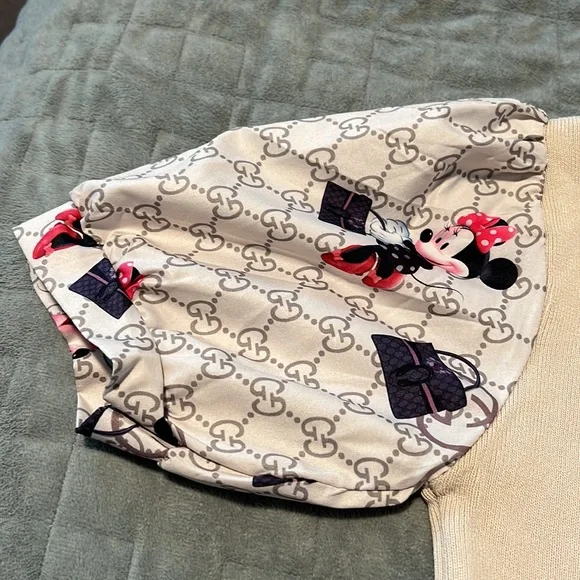 Minnie Mouse Sweater with Purses, Tan, Faux Scarf, Puff Sleeve, Size S or XS - Picture 5 of 8
